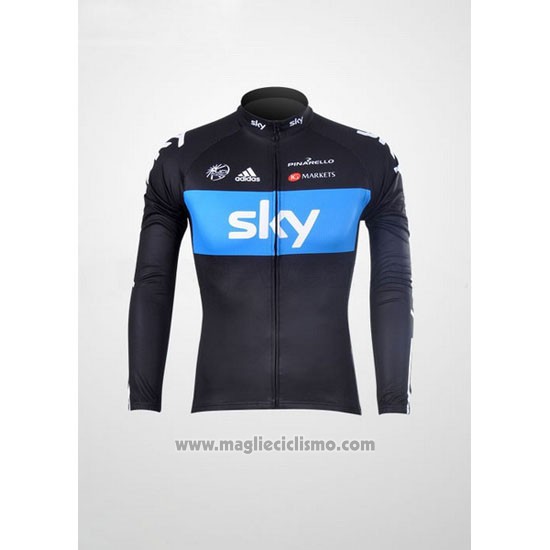 2012 Abbigliamento Ciclismo Sky Nero e Celeste Manica Lunga e Salopette